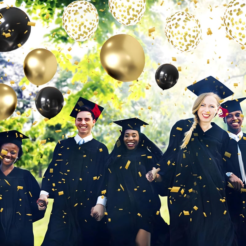 Zesliwy Black and Gold Confetti Balloons, 50 Pack Gold Metallic and Black Latex Balloons for Birthday Graduation Annivesary New Year Party Decorations. - Image 5